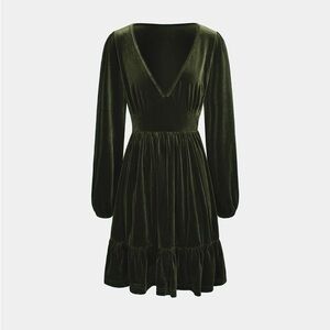 HALARA Everyday Deep V Neck Ruffled Hem Velvet Mini Chill Party Dress